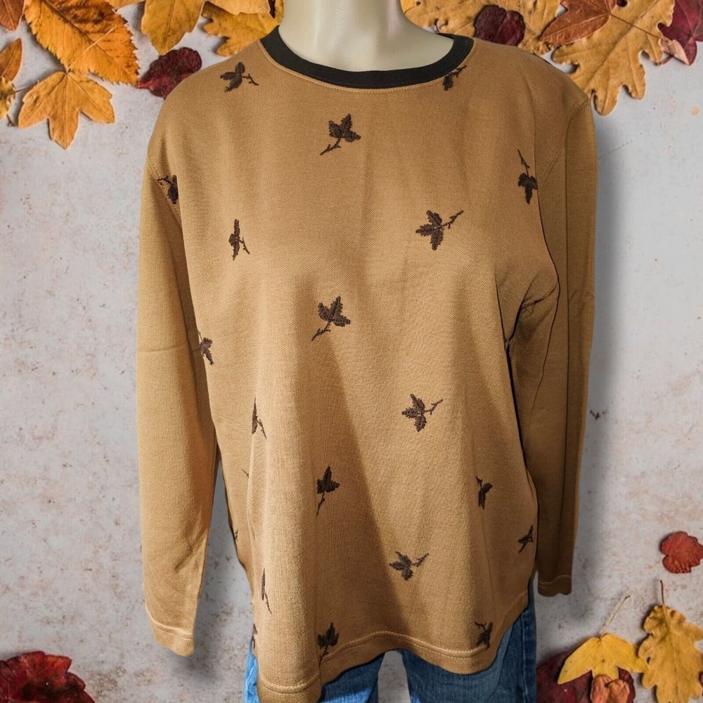 Eccobay Y2K Vtg. Sweater Women Sz M Pullover Embroidered Leaf Deadstock W5